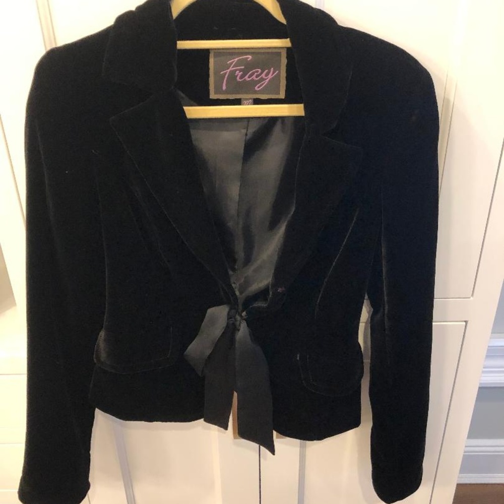 Black velvet jacket with ribbon tie